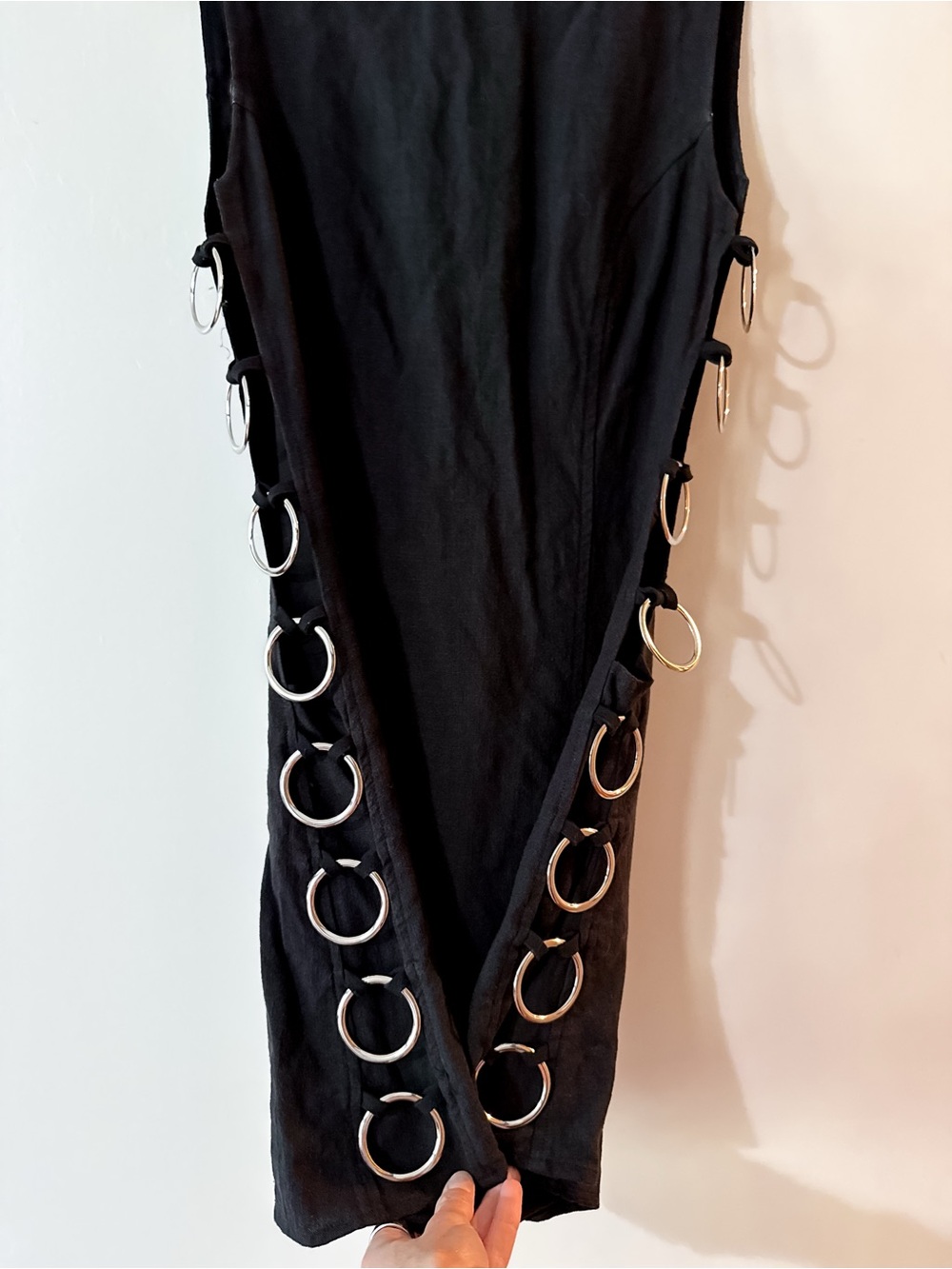 Vrg Grl Discoteca Mini Dress Black Linen Size 8 - Picture 4 of 10